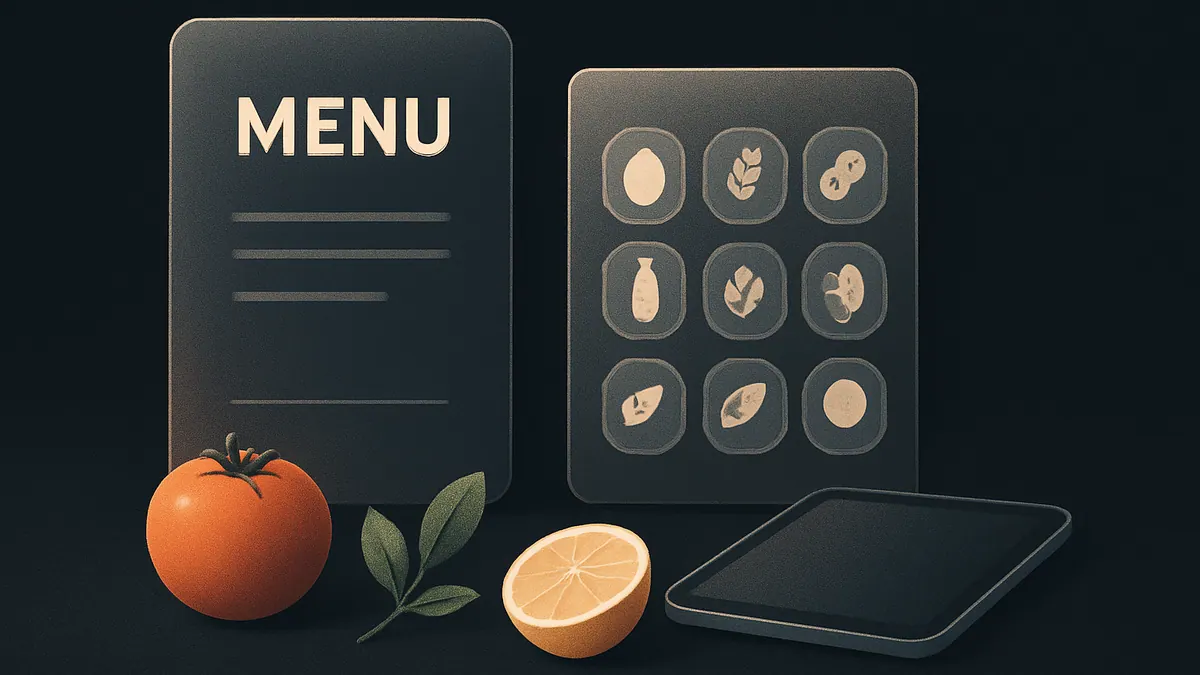 Restaurant allergen menu organized alongside a digital menu and dish records in a restaurant